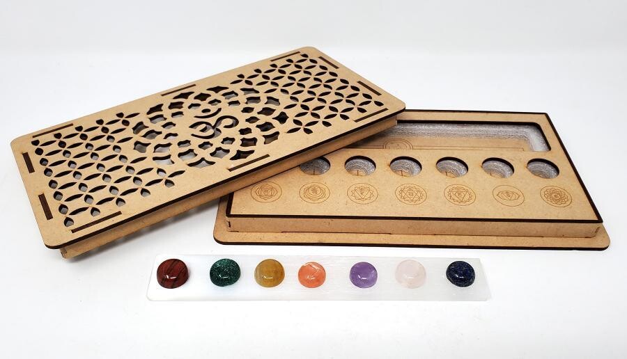 Selenite Charging Healing Set- 8 Piece Set w /Wood Gift Box