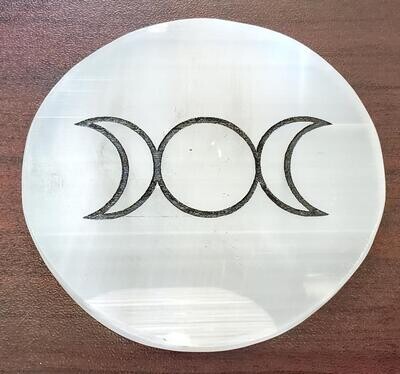 Selenite Coaster/Altar Tile - Triple Moon 3&quot;