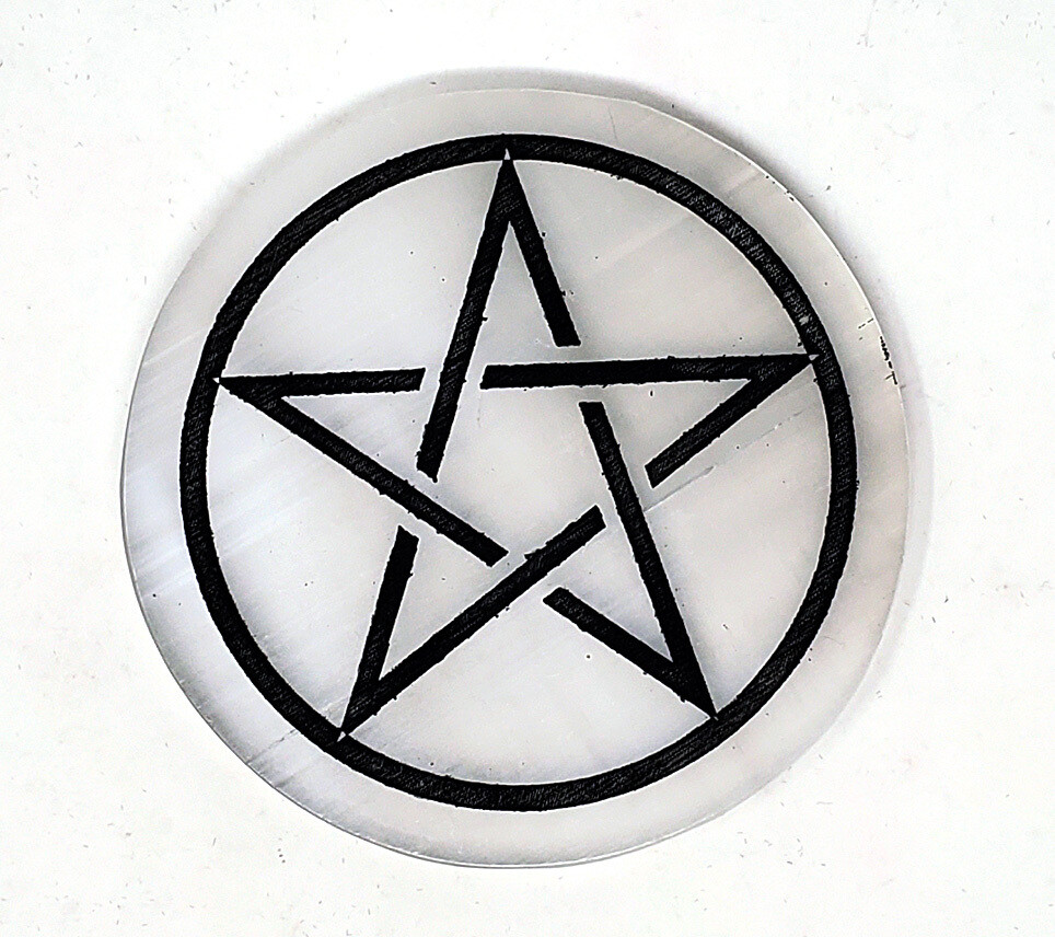 Selenite Coaster/Altar Tile - Pentagram 3&quot;
