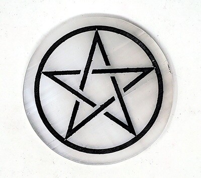 Selenite Coaster/Altar Tile - Pentagram 3&quot;