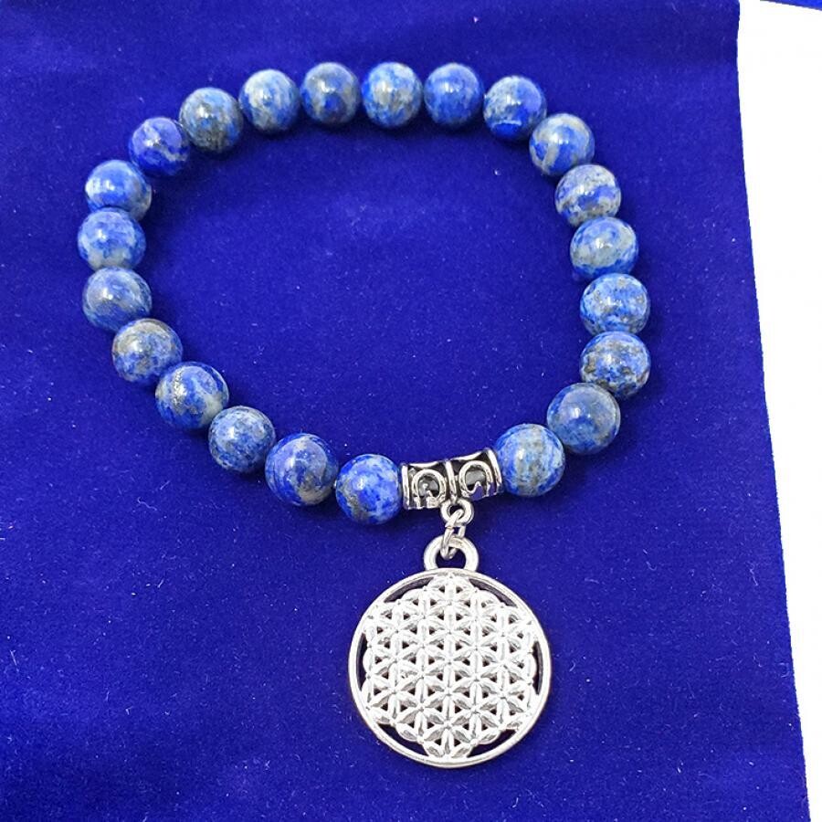 Lapis Lazuli w/ Flower Of Life Charm Bracelet
