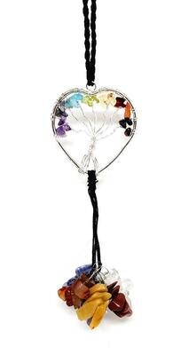 Heart Tree of Life Wall Hanging with 7 chakra Stone Chips 6&quot;+