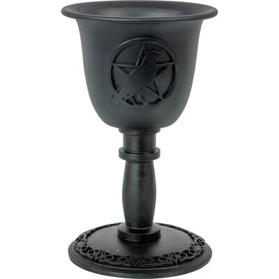 Pentacle w/ Raven Metal Chalice Mini Candle Holder
