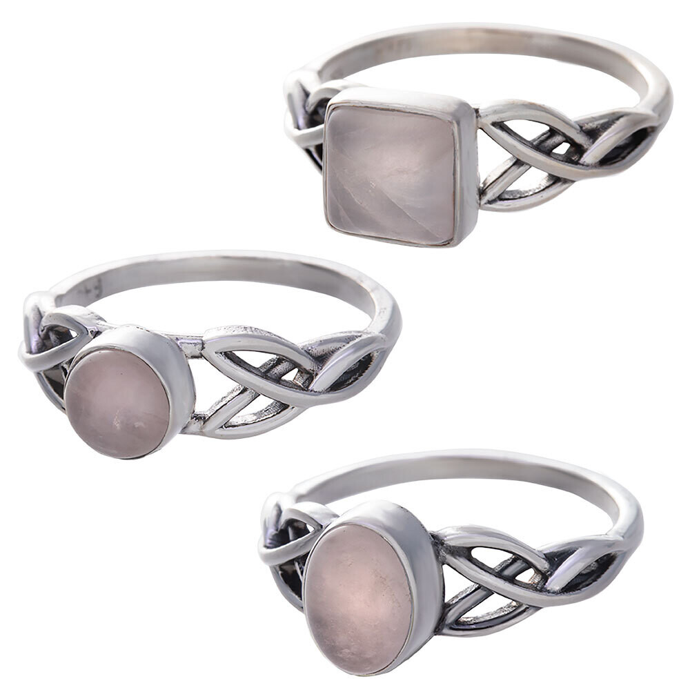 Size 6 Rose Quartz Cab. Assorted Shapes Trisquele Ring