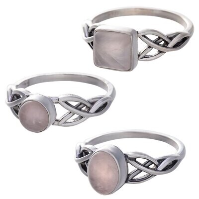 Size 9 Rose Quartz Cab. Assorted Shapes Trisquele Ring
