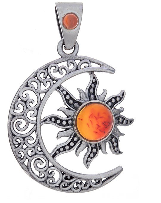 Sterling Celestial Curly Moon w/ Carnelian Pendant