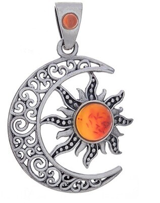 Sterling Celestial Curly Moon w/ Carnelian Pendant