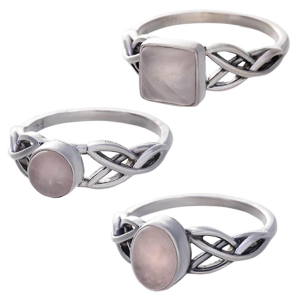 Size 7 Rose Quartz Cab. Assorted Shapes Trisquele Ring