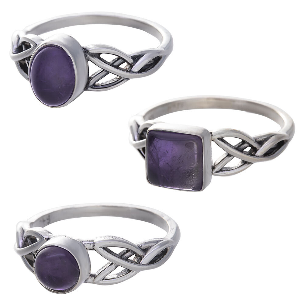 Size 6 Amethyst Cab. Assorted Shapes Trisquele Ring