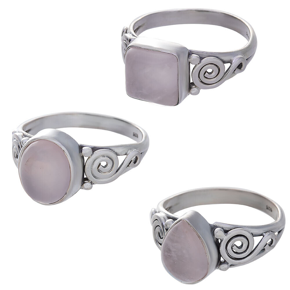 Size 9 Rose Quartz Cab. Assorted Shapes Spiral Band Ring