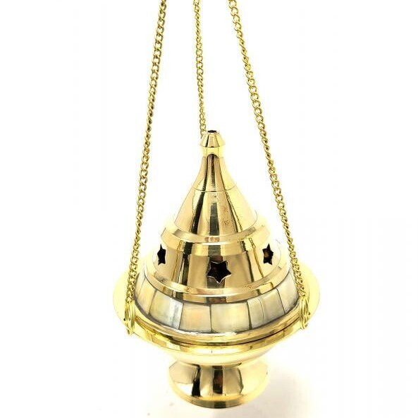 Brass Hanging Censer w/ Mother of Pearl 5&quot;H
