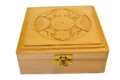 6&quot; Triple Moon Carved Wood Box