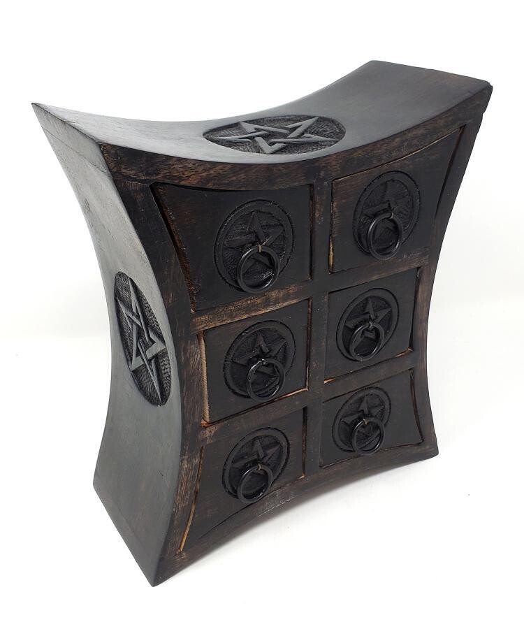 9&quot; Pentagram Wooden Chest with 6 Drawers