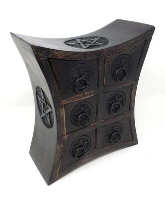 9&quot; Pentagram Wooden Chest with 6 Drawers