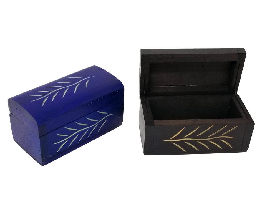 4&quot; Carved Wood Box (Black Or Royal Blue)