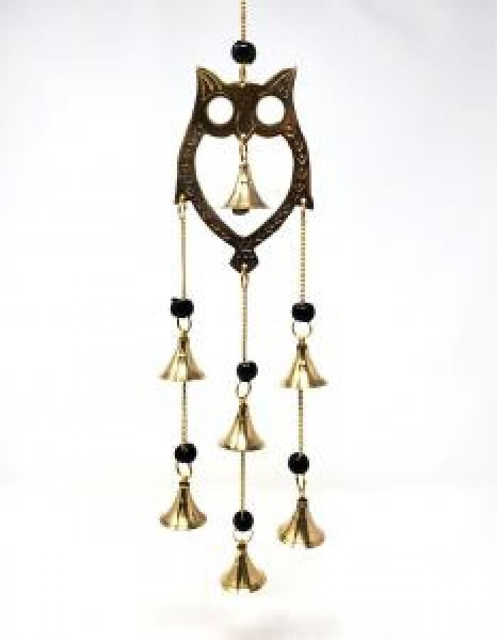 Owl Brass Wind Chime w/ Beads 16&quot;L