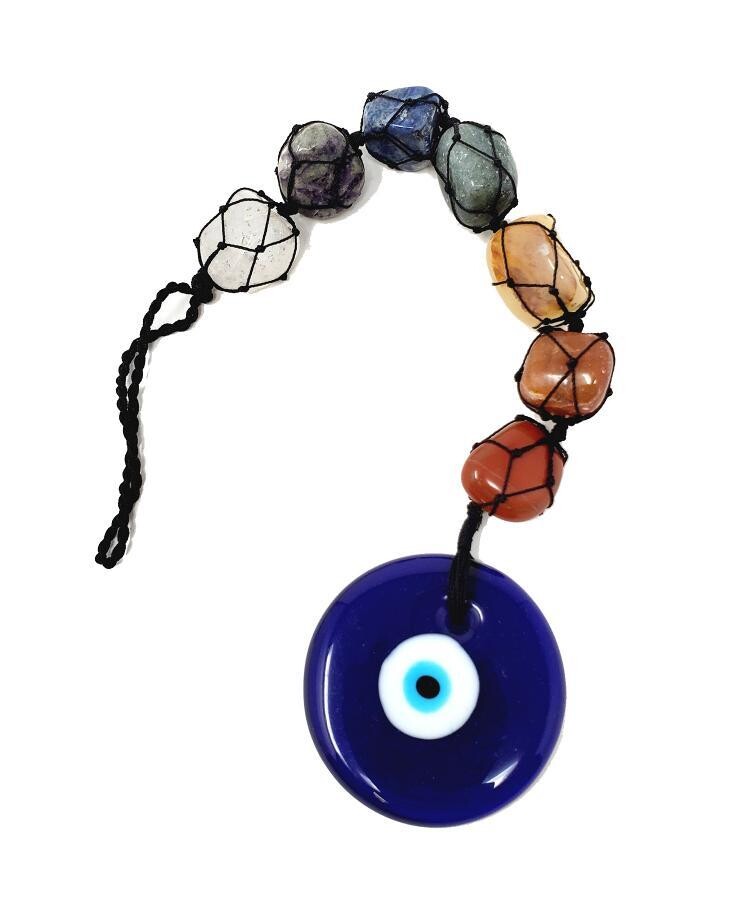 13&quot; Large Evil Eye Seven Chakra Gemstone Wall Hanging