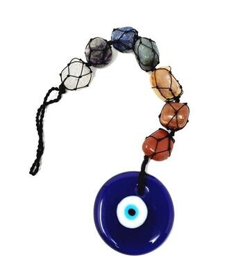 13&quot; Large Evil Eye Seven Chakra Gemstone Wall Hanging
