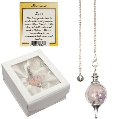 Glass Sephoroton Rose Quartz &amp; Emerald Chips - Love Pendulum