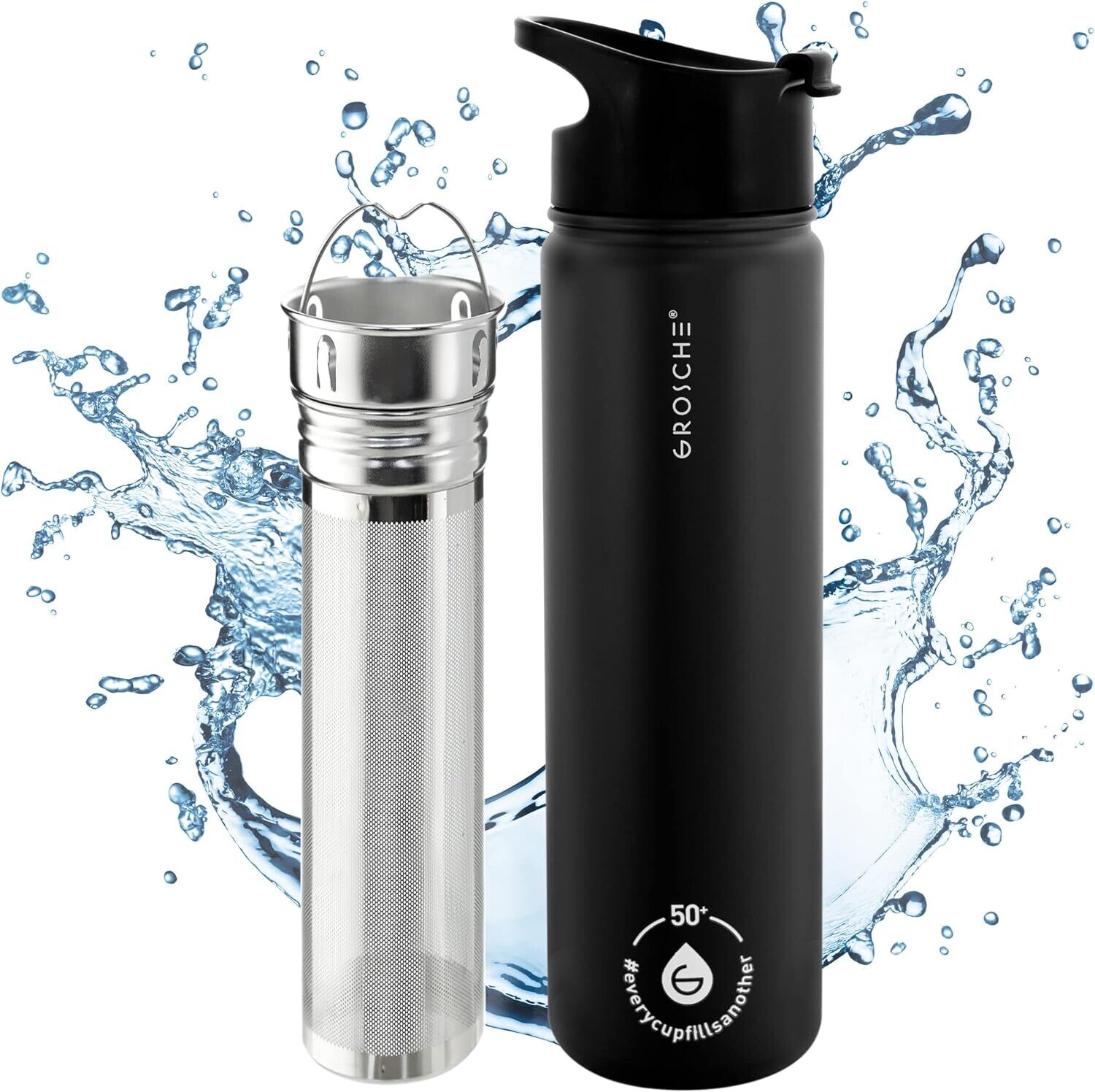 Charcoal Black CHICAGO STEEL Insulated Tea Infusion Flask 22oz