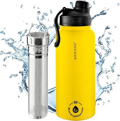 Honey Yellow CHICAGO STEEL Insulated Tea Infusion Flask 32oz
