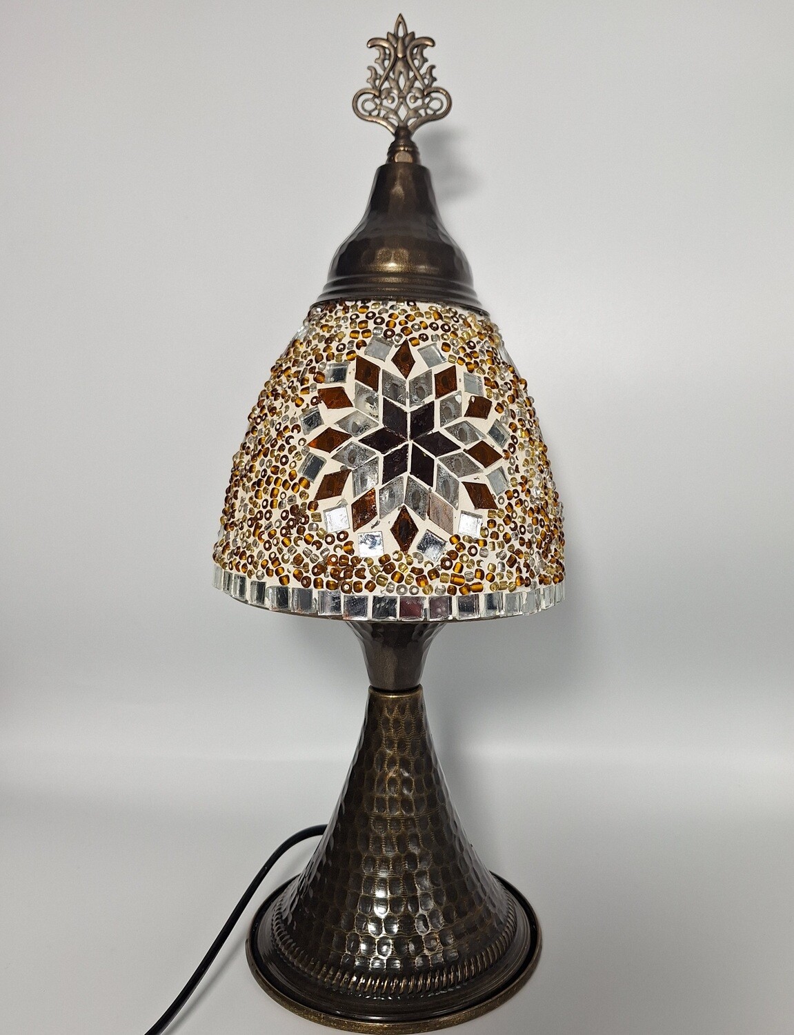 16&quot; Amber Tiffany Mushroom Turkish Mosaic Lamp