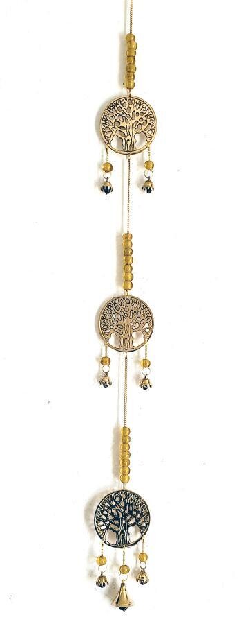 3 Tree of Life Brass Wind Chime w/ Beads 29&quot;L