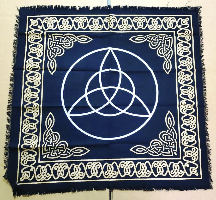 Triquetra Altar Cloth- 24&quot; x 24&quot; (Gold/Silver on Black )