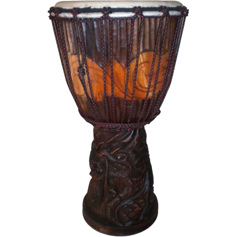 19&quot; Djembe Adjustable Carved Dragon Dark Brown Finish