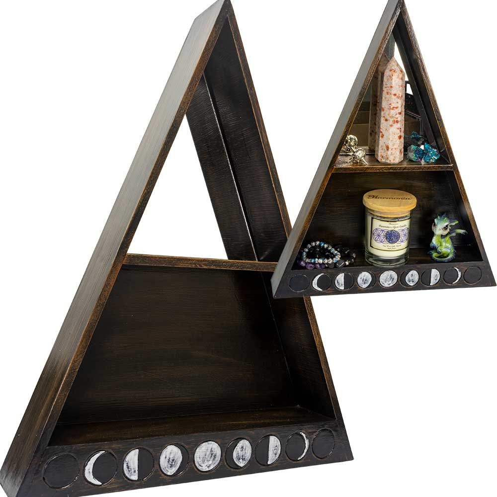Moon Phase Mirrored Wood Altar Shelf