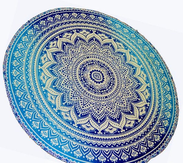 72&quot; Blue Round Mandala Cotton Handloom Tapestry