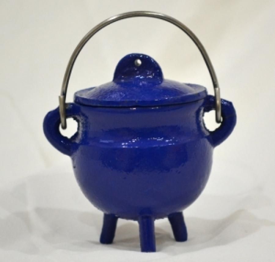 Blue Cast Iron Cauldron w/ Lid