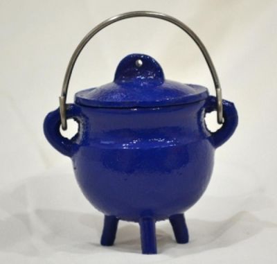 Blue Cast Iron Cauldron w/ Lid
