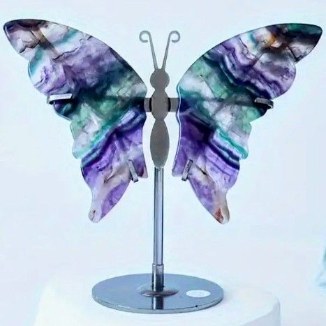 5&quot; Rainbow Fluorite Butterfly Wings W/ Metal Stand