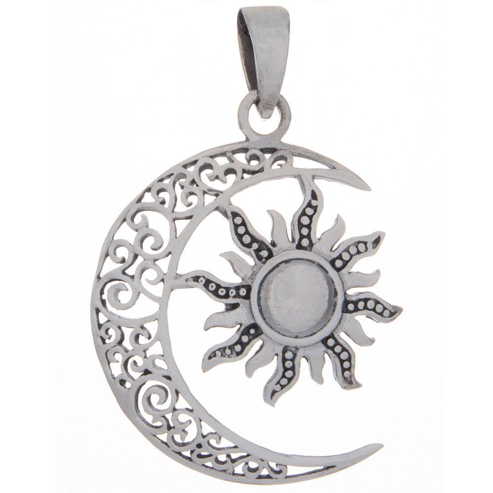 Sterling Curly Moon Celestial Pendant