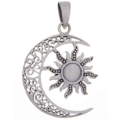 Sterling Curly Moon Celestial Pendant