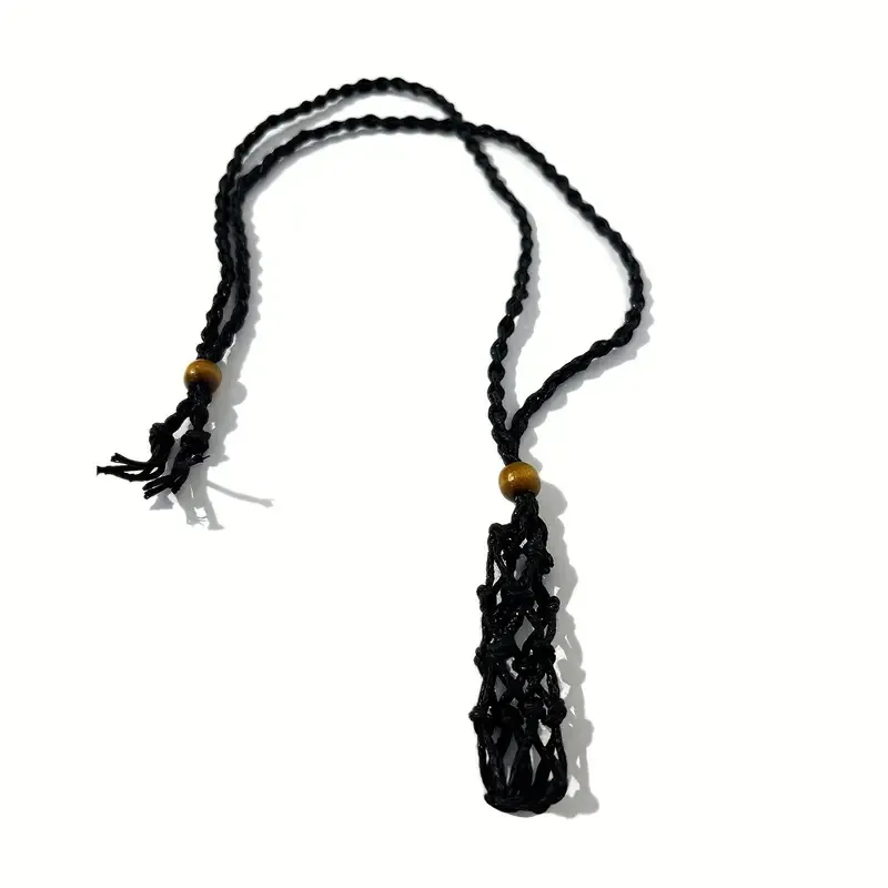 14&quot; Black Woven Necklace w/ Crystal Cage