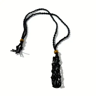14&quot; Black Woven Necklace w/ Crystal Cage