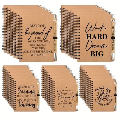 5.5&quot; Inspirational Notebook w/ Matching Bamboo Pen