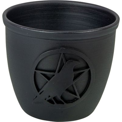 Pentacle w/ Raven Metal Pot Mini Candle Holder