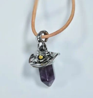 Sorting Hat W Amethyst Pendant W/ 24" Necklace