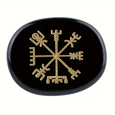 Black Obsidian Viking Rune Compass Worry Stone