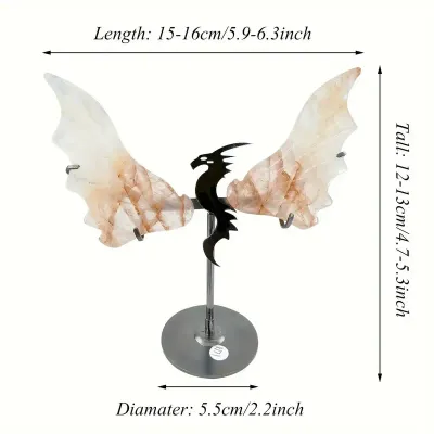 6" Fire / Hematoid Quartz Dragon Wings On Metal Stand