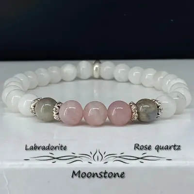 Moonstone, Labradorite And Rose Quartz Bracelet