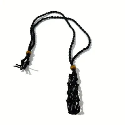 14" Black Woven Necklace w/ Crystal Cage