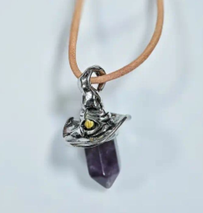 Sorting Hat W Amethyst Pendant W/ 24" Necklace