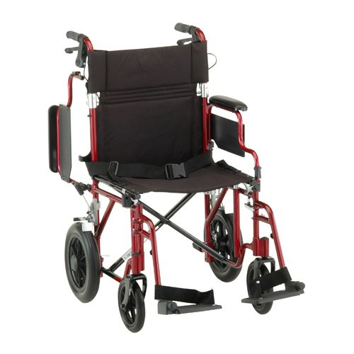 Lightweight Transport Chair with 12" Rear Wheels, Hand Breaks, Removeable Arms - 19" with Swing Away Foot