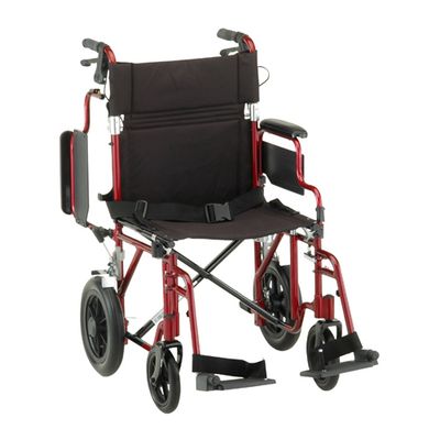 Lightweight Transport Chair with 12" Rear Wheels, Hand Breaks, Removeable Arms - 19" with Swing Away Foot
