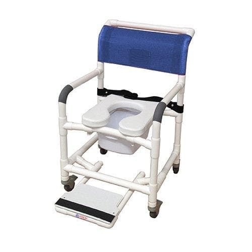 Shower Chair with Total Lock Casters, Soft Seat, Safety Belt, Commode Pail and Slide Out Footrest