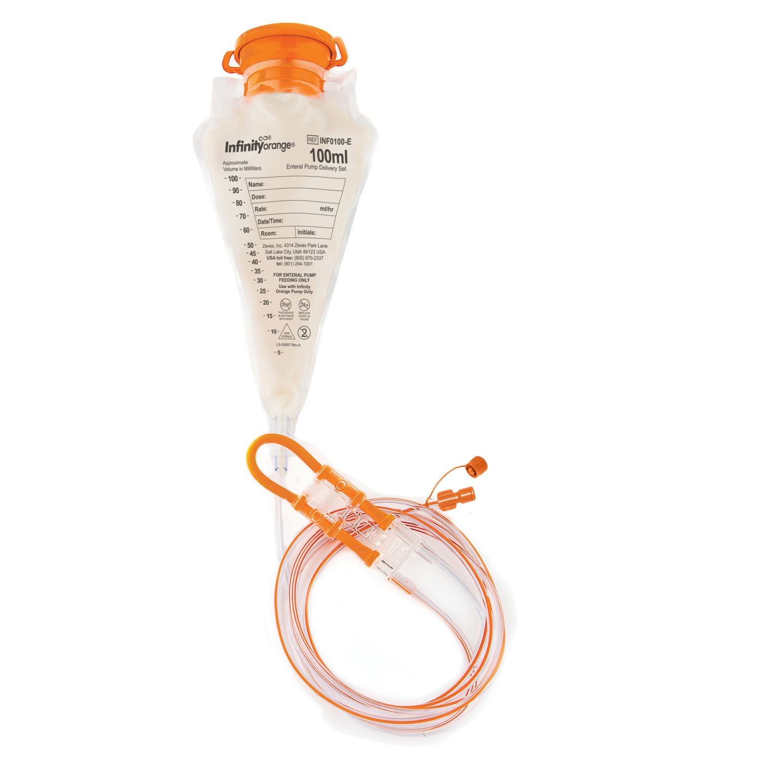 Enteral Feeding Pump Bag Set with ENFit® Connector Infinity® Orange® 100 mL Silicone NonSterile ENFit® Connector